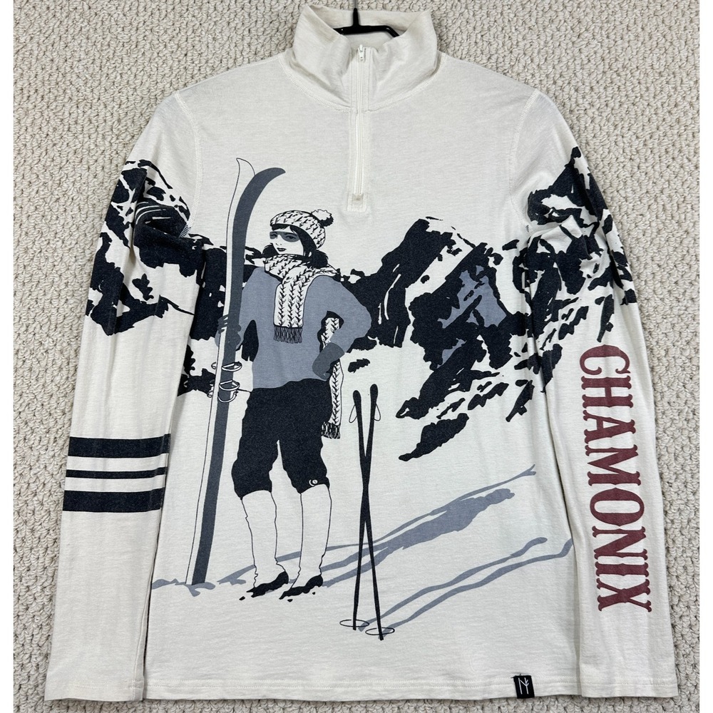 Neve 1/4 Zip Shirt Womens M White Chamonix Base Layer Silk Wool Blend Ski Skier - Picture 3 of 16